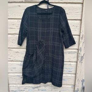 Tulip Clothing Cotton Grid Window Pane Lagenlook Summer Trapeze Mini Dress M